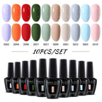 NAILCO 10PCS/Set Gel Nail Polish Gorgeous Full Coverage Semi Permanent Soak Off UV LED Gel Nail Art Base Top Coat Gel Polish Kit