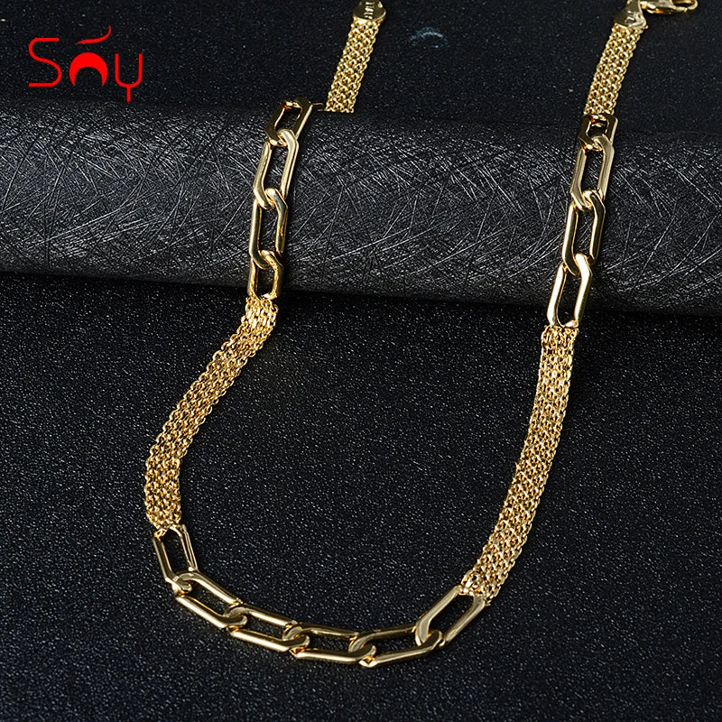 Sunny Jewelry Women Men's Necklace Gold Plated Fashion Basic Punk Cuban Link Chain Long Necklace Neck Jewellery Accessories Gift