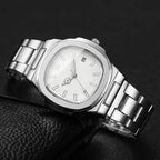 Luxury Men Business Watches Fashion Square Dial Stainless Steel Strap Quartz Watch with Calendar For Mens Clock（Without Box）