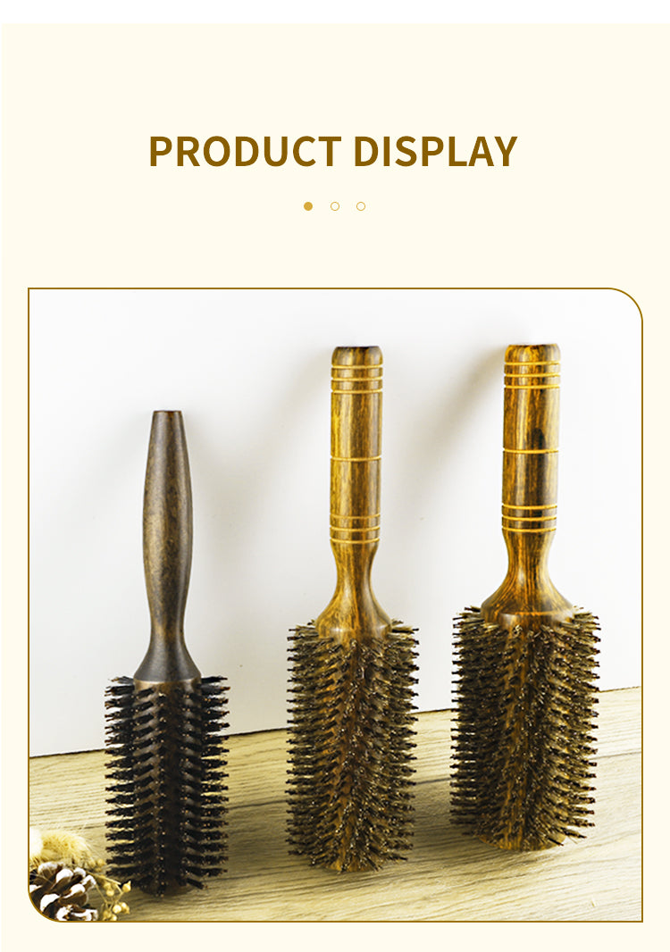 Professional Boar Bristle Round Hair Brush For Women Men Salon Hair Styling Curly And Straight Comb Hairdresser Wood Round Brush