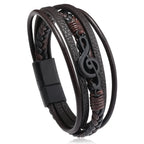 Pulsera Hombre Bracelets For Men New Retro Creative Music Symbol Simple Leather Multi-layer Bracelets Magnetic Buckle Jewelry