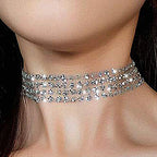 Sexy Wide Metal Collar Choker Necklaces for Women Lace Shiny Sequin Neck Necklace Chain Collars Necklace Elegant Party Jewelry