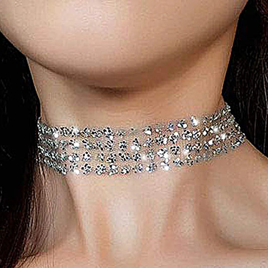 Sexy Wide Metal Collar Choker Necklaces for Women Lace Shiny Sequin Neck Necklace Chain Collars Necklace Elegant Party Jewelry