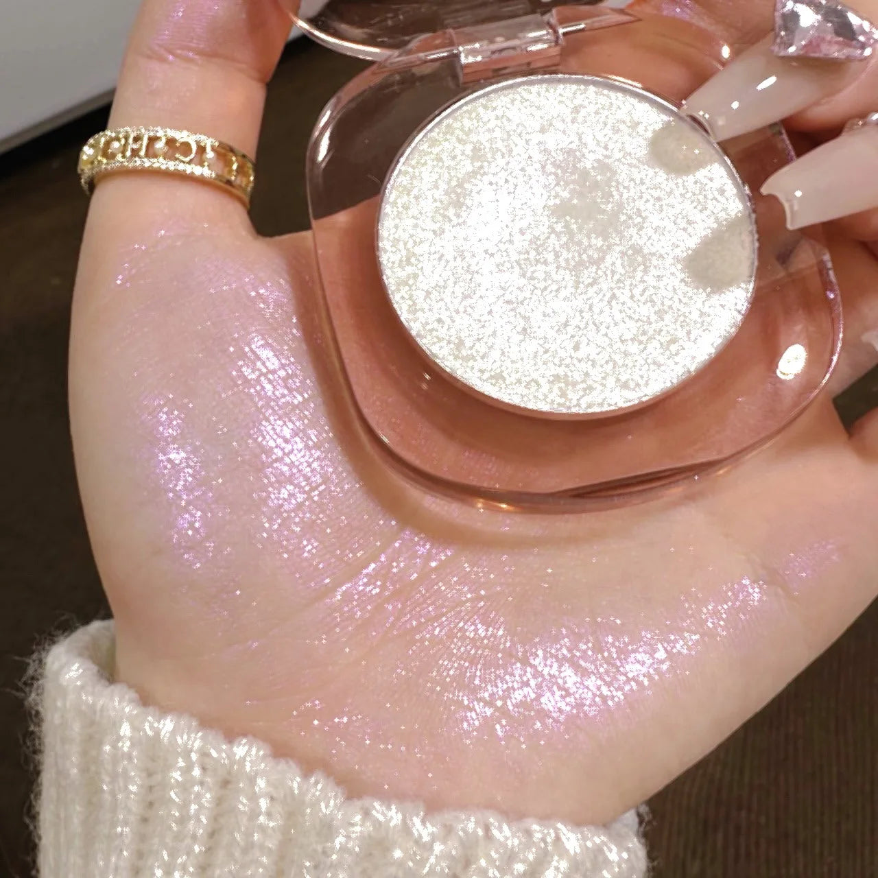 Makeup Highlighter Pink Polarized Shiny Glitter Brighten Cheekbones Eyes High Gloss Palette Highly Pigmented Shimmer Fine Shine