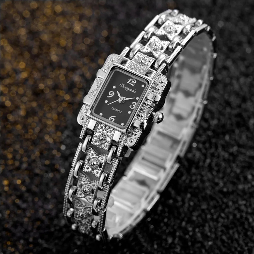 Luxury Sliver Metal Women Bracelet Wrist Watch Top Brand Fashion Crystal Quartz Watch Elegant Square Ladies Clock Reloj Mujer