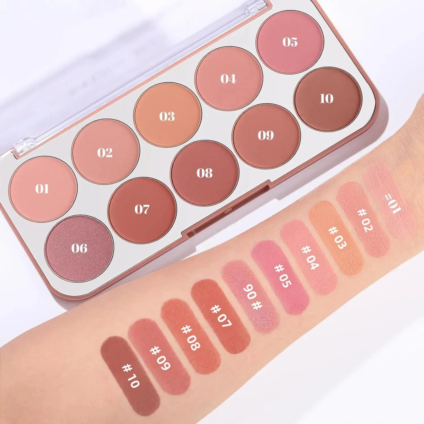 10 Colors Matte Blush Palette for Women Blendable Smooth Long-lasting Waterproof Contouring Blush Powder Buildable Cheek Makeup