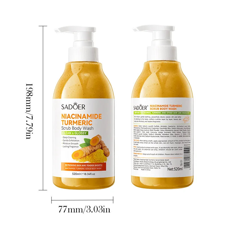 Turmeric Scrub Shower Gel 520ml Niacinamide Cleansing Lightening Dark Underarm Leg Body Cleansers Brightening body Tender Skin