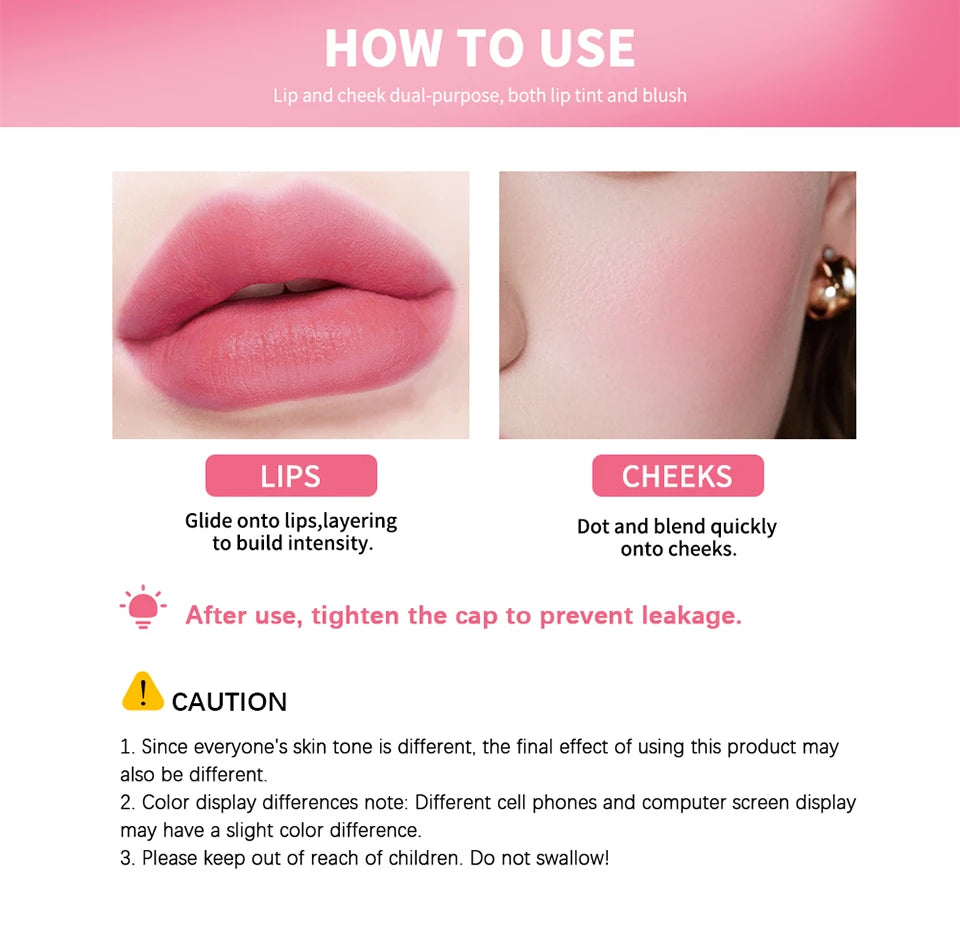 Fruity Water Lip Tin Lip Gloss Moisturizing Lip Glaze Long Lasting Lip Ink Face Lip Dual Purpose Liquid Lipstick Cosmetic Makeup