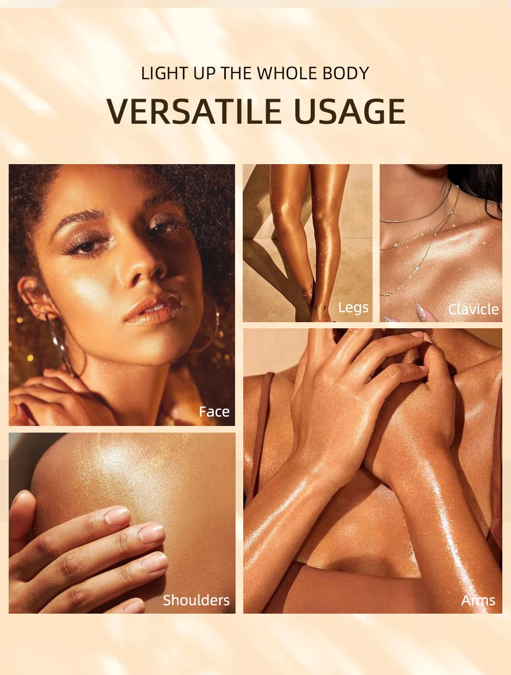 QIBEST 5 Colors Body Face Liquid Highlighter Glitter Makeup Glow Face Contour Shimmer Illuminator Ginger Highlight Cosmetics