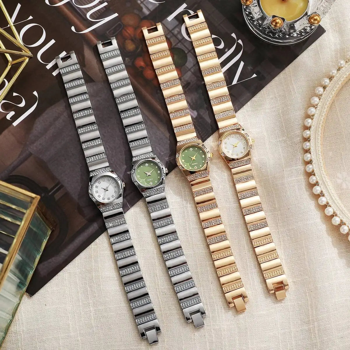 Luxury Rhinestone Women Watches Fashion Small Dial Steel Strap Quartz Wristwatches for Girls Clock Reloj Mujer