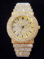 Luxury Watches For Men Full Diamond Iced Hip Hop Stylish Quartz Watch For Male Waterproof Calendar Men's Wristwatches Gift New