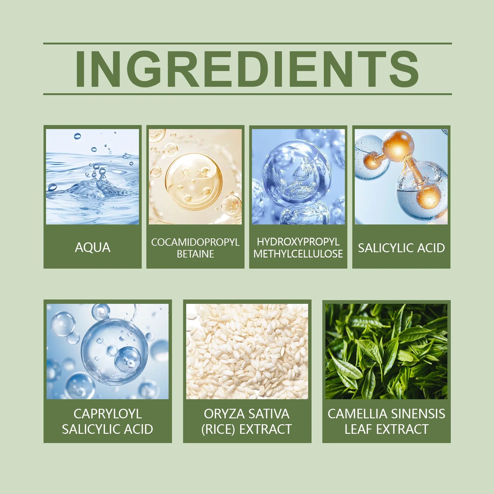Green Tea Salicylic Acid Facial Cleanser Cleansing Pore Refining Hydrating Blackhead Removal Oil Control Non-Drying Face Wash