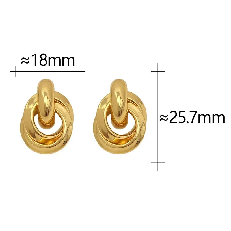 Real 925 Sterling Silver 18K Round Stud Earrings for Women Trendy Fine Jewelry Minimalist Exaggerated  Accessories
