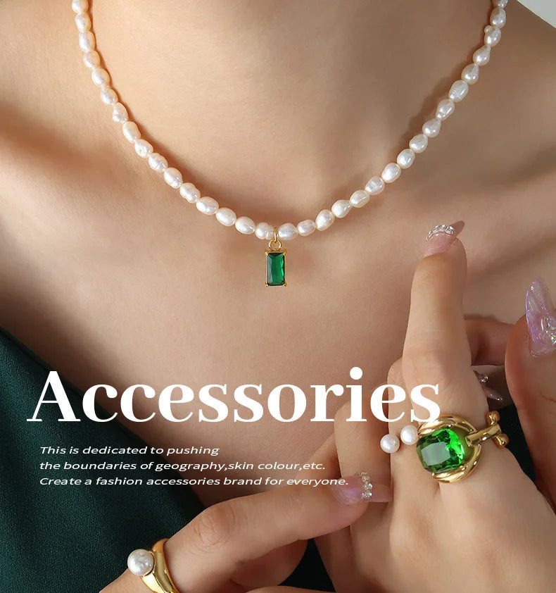 Women's Necklace Elegant Style Crystal Pendant Freshwater Pearl Collarbone Chain Stainless Steel Fashionable Versatile Jewelry