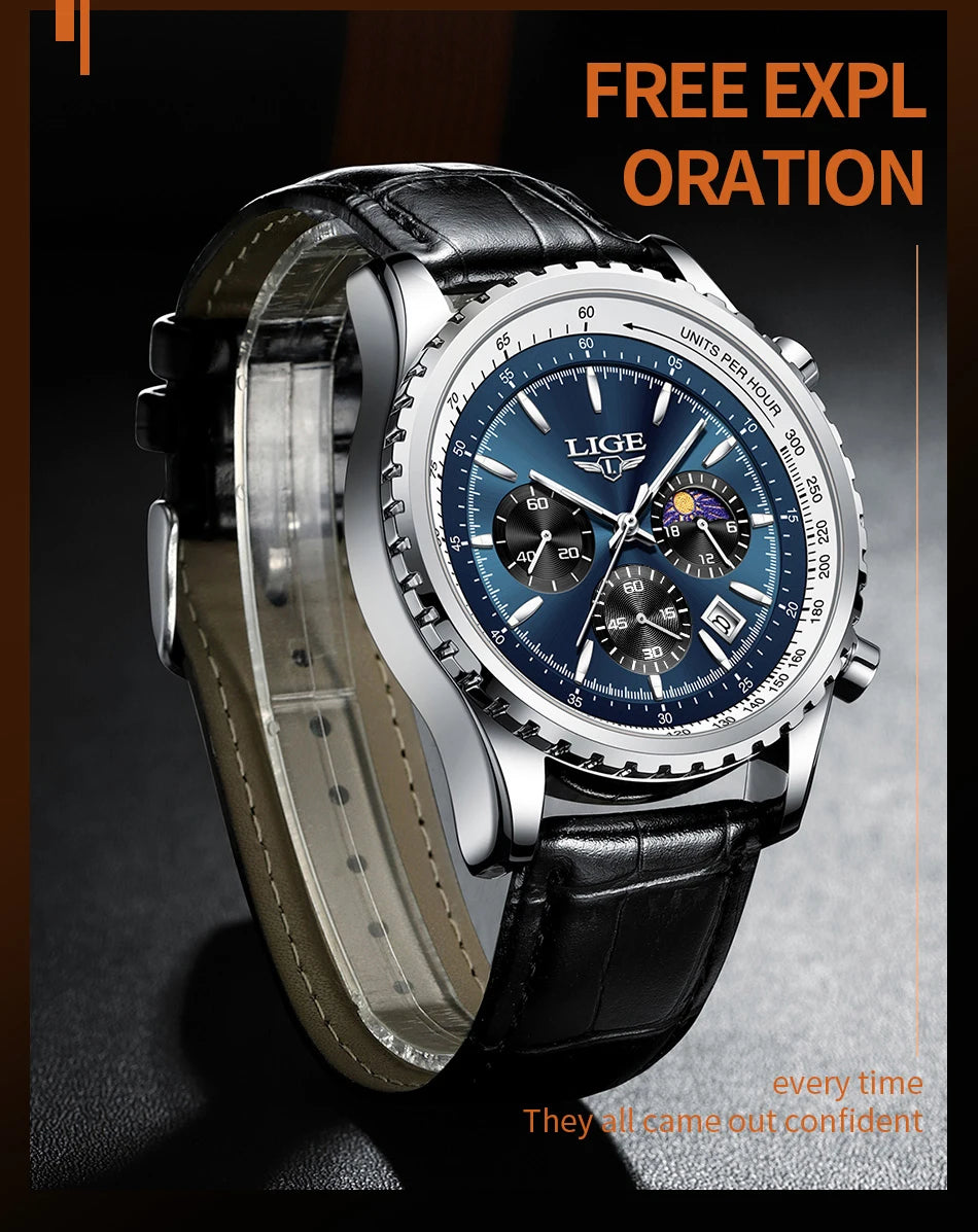 LIGE New Mens Watches Top Brand Luxury Men Wrist Watch Leather Quartz Watch Sports Waterproof Male Clock Relogio Masculino+Box