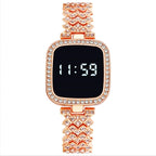 Luxury Rhinestone Digital Watch for Women Simple Touch Screen LED Watch Fashion Steel Strap Rose Gold Ladies Watch Reloj Mujer