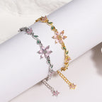 Luxury Pink Zircon Flower Bracelet For Women Girls Sweet Gold Color Crystal Adjustable Bracelet Jewelry Gift