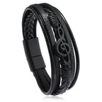 Pulsera Hombre Bracelets For Men New Retro Creative Music Symbol Simple Leather Multi-layer Bracelets Magnetic Buckle Jewelry