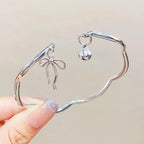 Luxury Silver Bow Knot Bell Bracelet Adjustable Open Girls Women