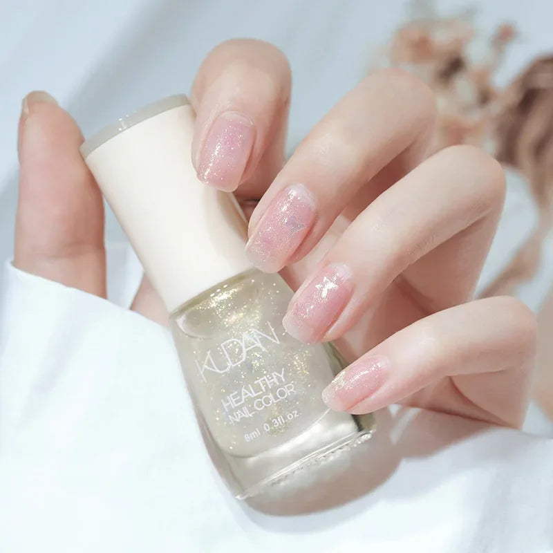 Nail Polish Without Baking Lamp White Fine Glitter Non-baking Non-peel Transparent Shiny Oil Base Coat Nude Nail Polish