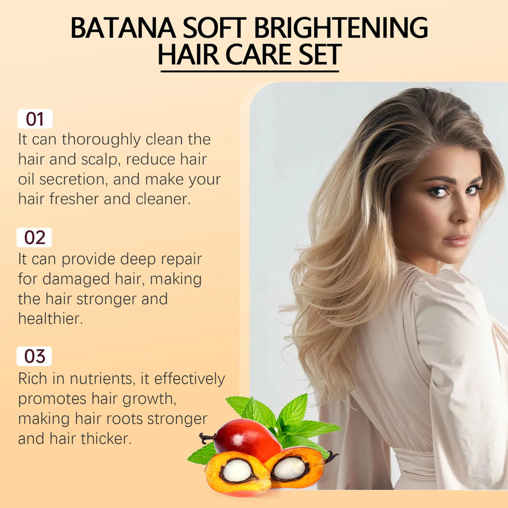 Hair Care Product Batana Oil Shampoo Conditioner Repair Split Ends Frizzy Damage Moisturize Smooth Shiny Keratin Hair Mask Serum