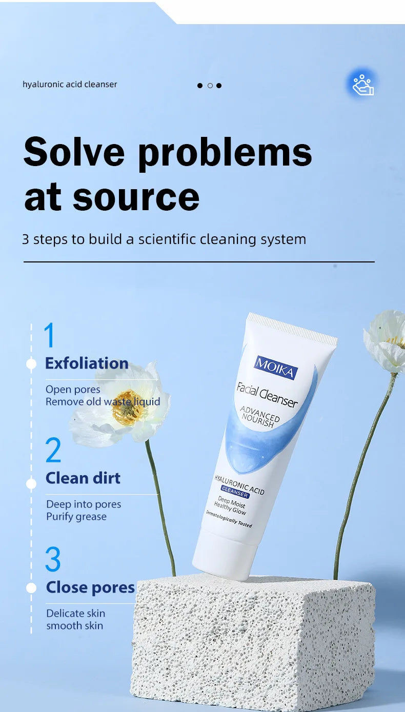 Hyaluronic Acid Facial Cleanser Moisturizing Oil Control Cleansing Face Wash Exfoliating Deep Remove Facial Cleanser Skin Care