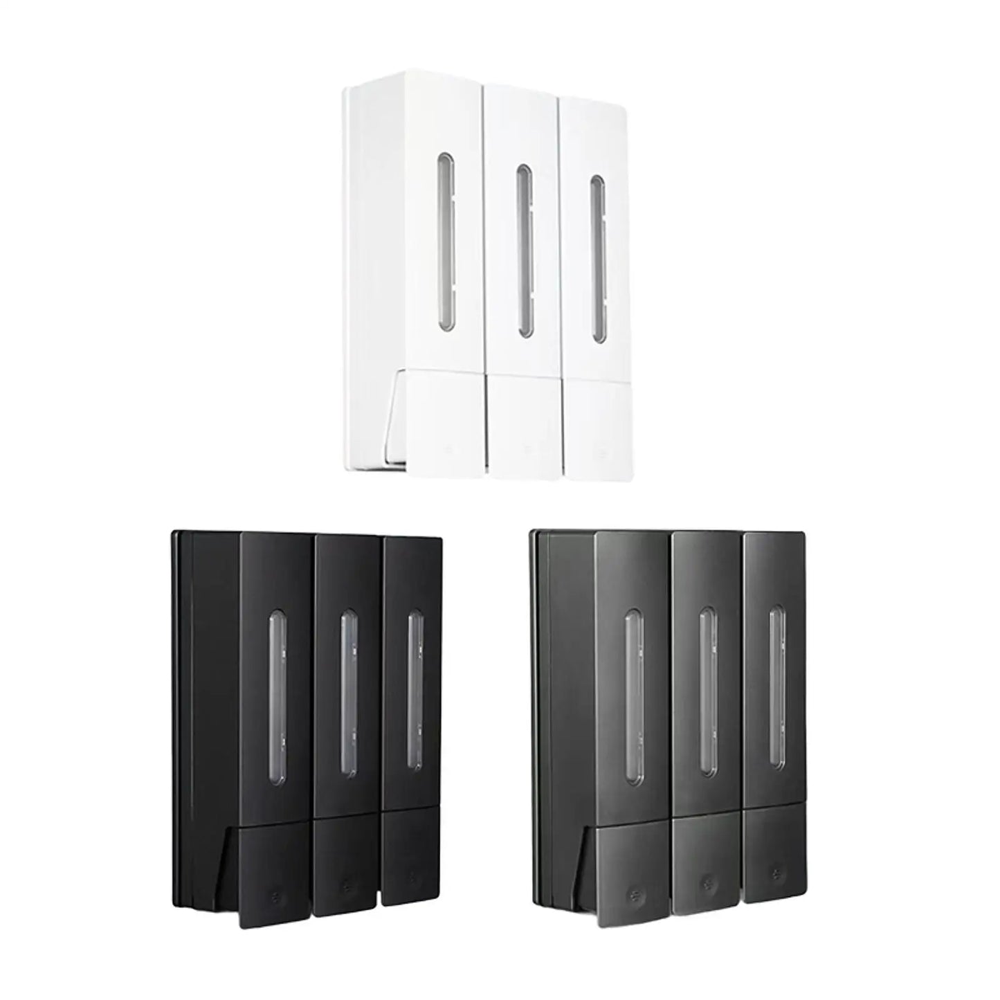 Three Chamber Wall-Mounted Dispenser for Shampoo and Conditioner in Bathrooms