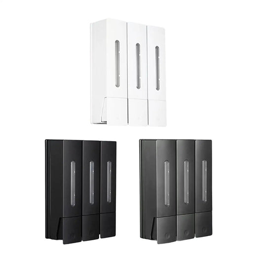 Three Chamber Wall-Mounted Dispenser for Shampoo and Conditioner in Bathrooms