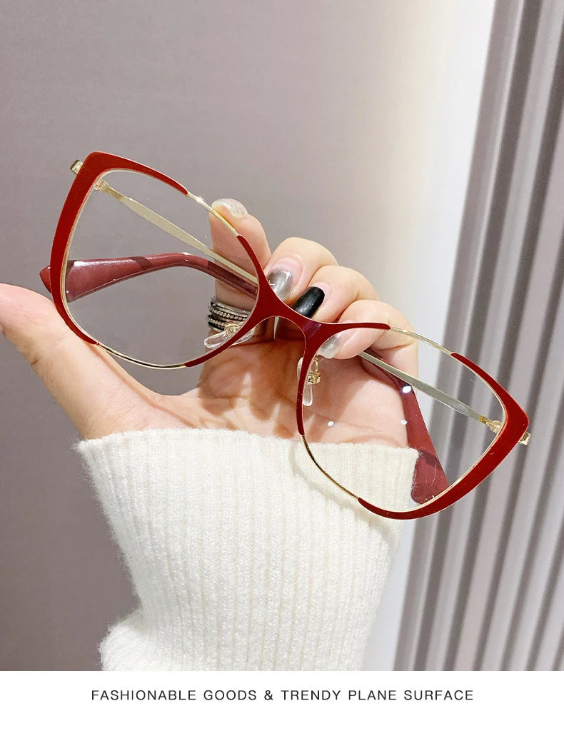 Blue Light Blocking Glasses Cat Eye Color Block Metal Frame Clear Lens Computer Glasses Spectacles For Women