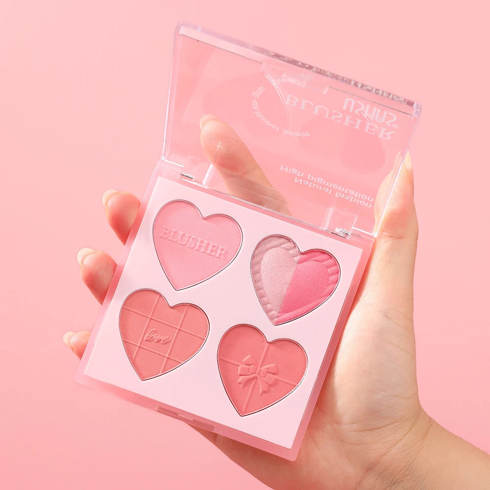USHAS Blush Plate, 2-Color Optional, Long-lasting Waterproof, Silky and Delicate, Natural Makeup Effect, 3-in-1 Multi-Purpose