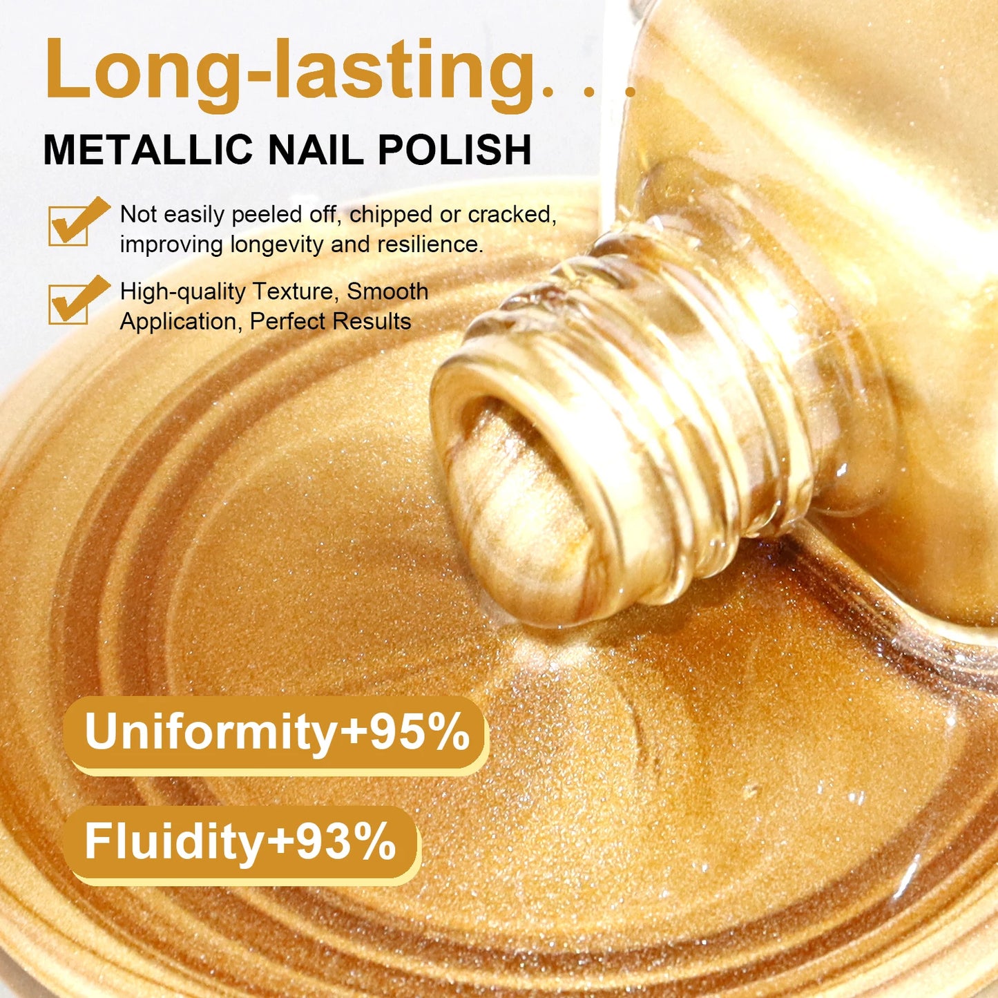 8ml Gold Metallic Nail Polish Bright Metal Mirror Nail Polish, Lasting，High Shine，Manicure Nail Lacquers Quick-Dry Manicure Art