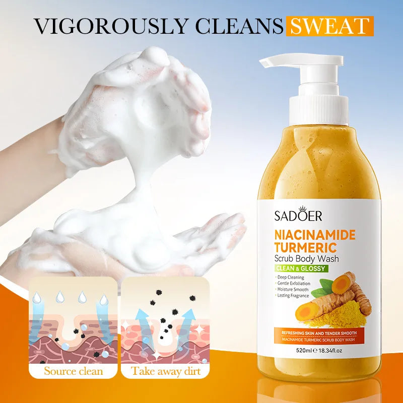 Turmeric Scrub Shower Gel 520ml Niacinamide Cleansing Lightening Dark Underarm Leg Body Cleansers Brightening body Tender Skin