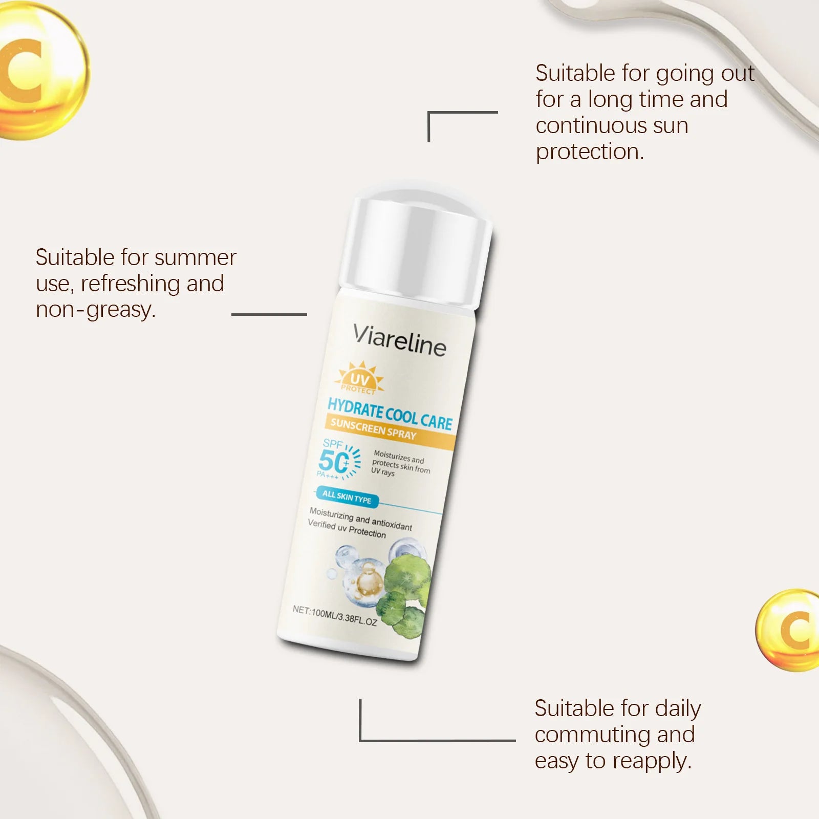Sun Protection Spray Broad Spectrum SPF 50 UVA UVB Protection Sunburn Prevention Waterproof Lightweight Lasting Sunscreen Mist