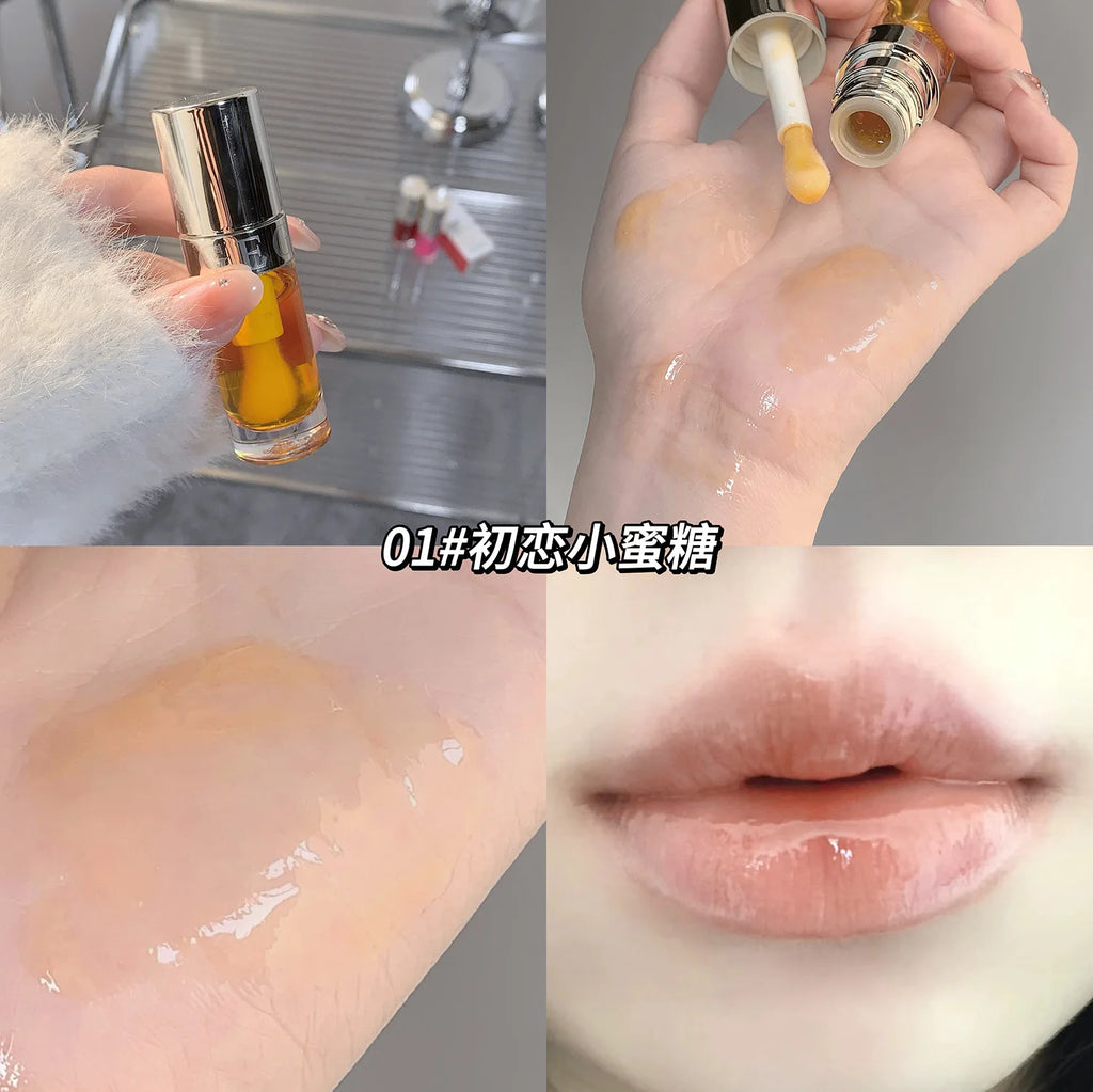 Plumping Gloss Lip Oil, Clear Jelly Lip Gloss for Moisturizing Care, Shiny Glass Lips, Big Brush Applicator, Nourishing Liquid L