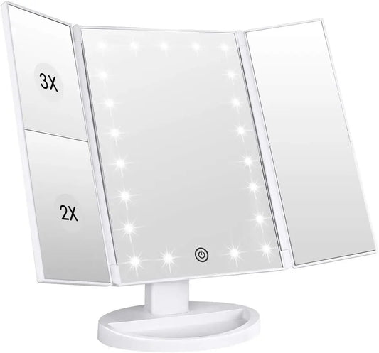 Pro Vanity Mirror with 21 LED Natural Light Tri-Zone Magnification USB-C Anti-Glare 180° Adjustable for Makeup & Skin Care