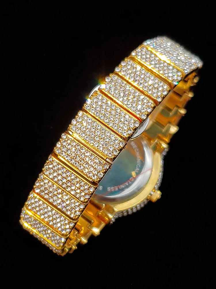 Luxury Watches For Men Full Diamond Iced Hip Hop Stylish Quartz Watch For Male Waterproof Calendar Men's Wristwatches Gift New