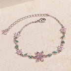 Luxury Pink Zircon Flower Bracelet For Women Girls Sweet Gold Color Crystal Adjustable Bracelet Jewelry Gift