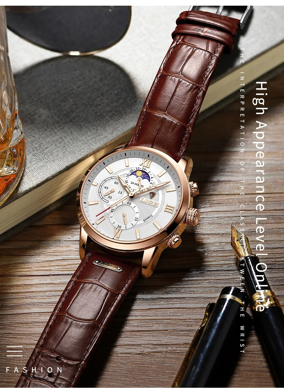 Men's Watches LIGE Top Brand Luxury Men WristWatch For Men Leather Quartz Watch Sports Waterproof Male Clock Relogio Masculino