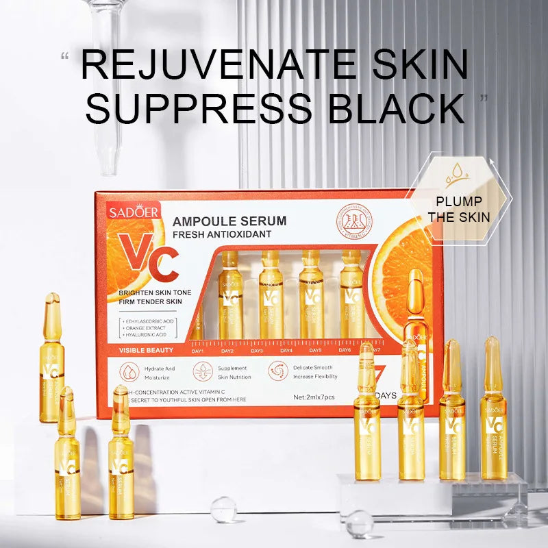 7pcs/Kit SADOER Ampoule Vitamin C 24K Gold Hyaluronic Acid Serum for Face Moisturizing Brightening Hydrating Facial Essence