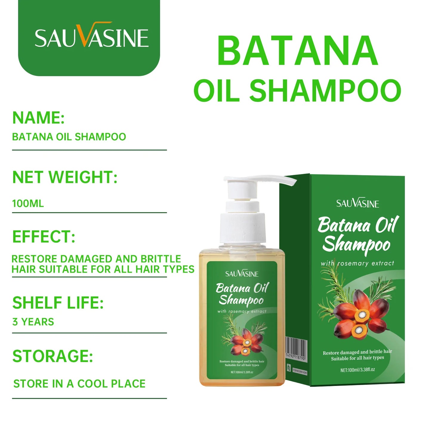 100ML Batana Oil Shampoo Soothing Scalp Intense Repair Batana Nourishing Shampoo with Rosemary Extract for All Hair Types