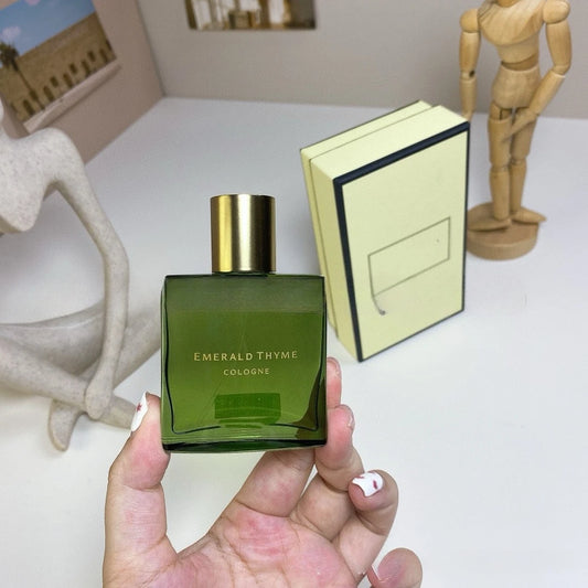 Perfume Emerald-Green Gold-Capped Eau De Cologne Sleek Square Bottled Herbal Fresh Vibrant Crisp Long-Lasting Fragrance Spray