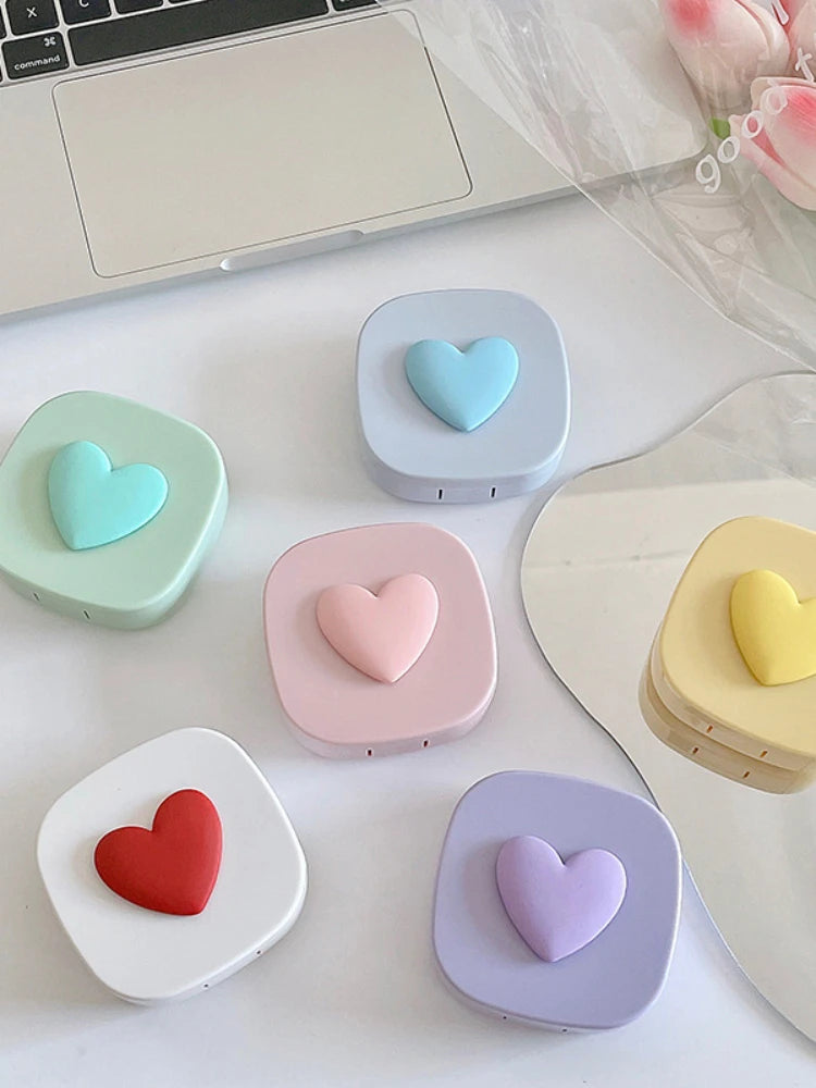 Women Color Contact Lens Case Red Heart Contact Lenses Box for Eyes Care Kit Glasses Case Holder Container