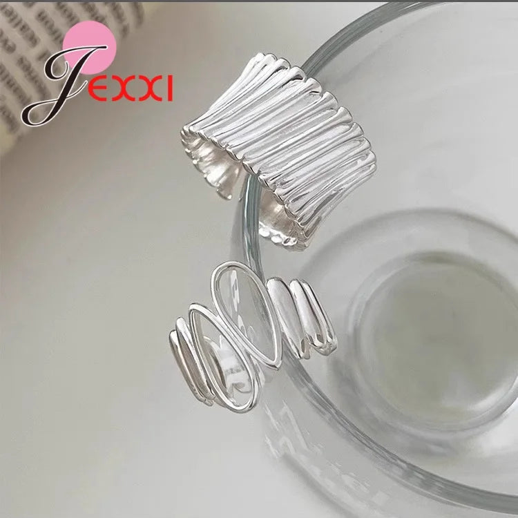 Genuine 925 Sterling Silver Ring For Women Jewelry Wide Simple Open Vintage Handmade Ring For Party Birthday Gift New Trendy