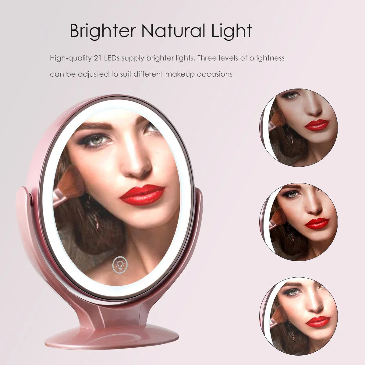 Makeup Mirror With Light, Double-Sided 1X/7X Magnifying Mirror,USB Rechargeable, 360° Rotating Freestanding LED Mirror