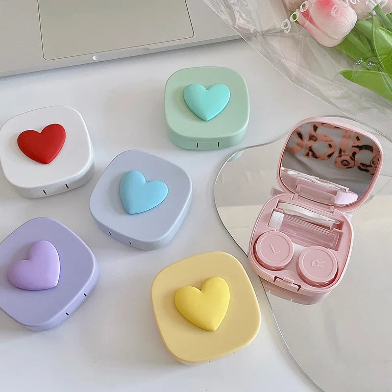 Women Color Contact Lens Case Red Heart Contact Lenses Box for Eyes Care Kit Glasses Case Holder Container