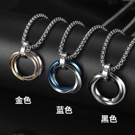 New Three Ring Ring Necklace for Men, Trendy Men, Personalized Ins, European and American Street Hip Hop Hoo