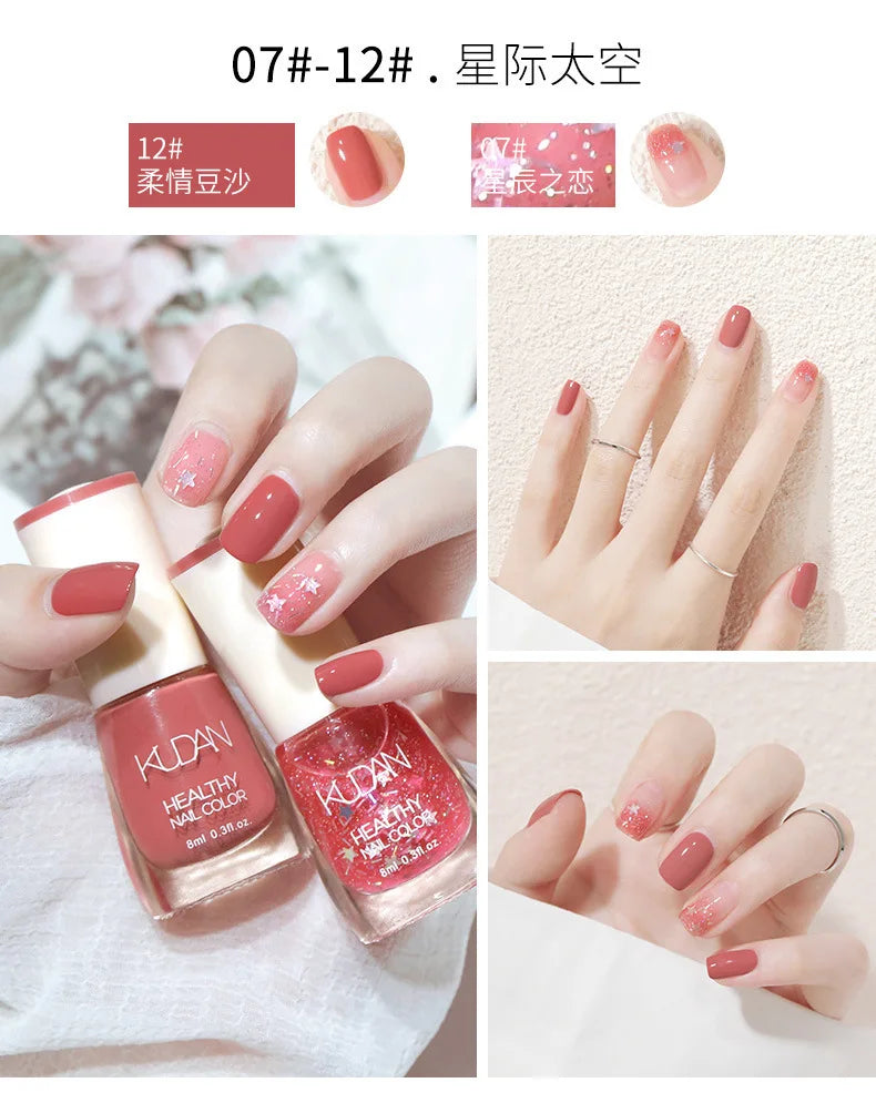 Nail Polish Without Baking Lamp White Fine Glitter Non-baking Non-peel Transparent Shiny Oil Base Coat Nude Nail Polish