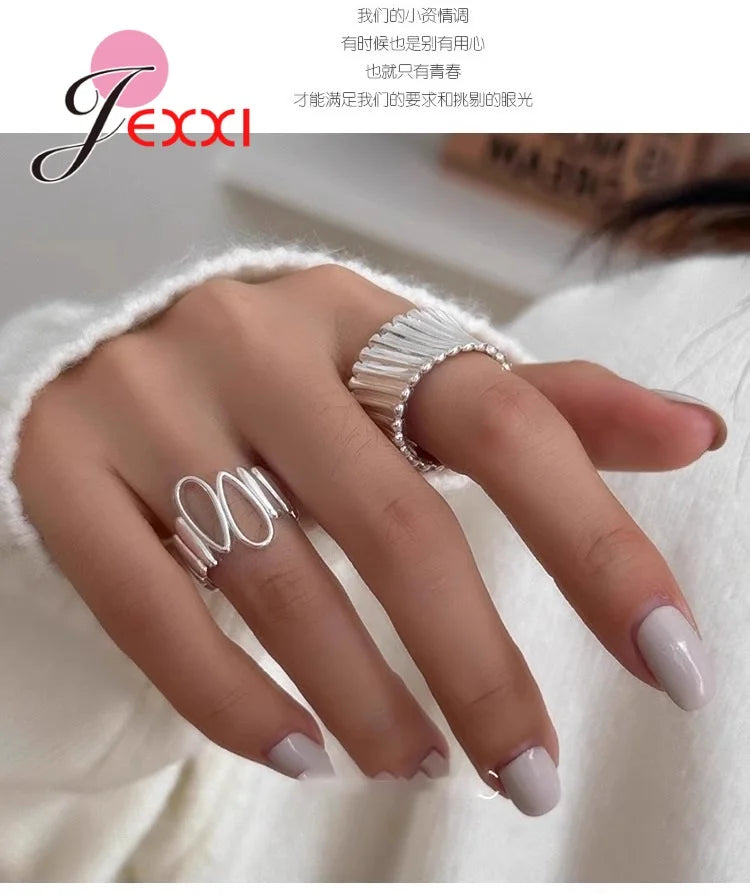Genuine 925 Sterling Silver Ring For Women Jewelry Wide Simple Open Vintage Handmade Ring For Party Birthday Gift New Trendy