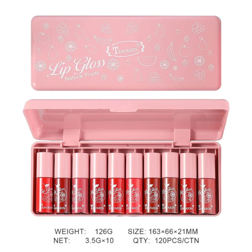 Mini 10 Colors Liquid Lip Gloss Set Waterproof Non-Stick 24-Hour Long Lasting Velvet Matte Lipstick Cosmetic Makeup Care