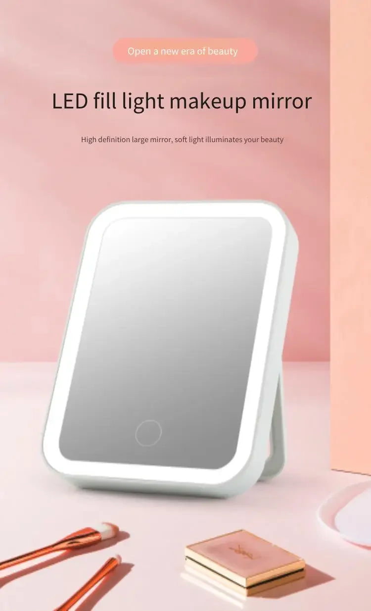 Makeup Mirror USB Rechargeable Portable Compact LED Vanity Mirror with Touch Screen Dimming Makeup Mirror